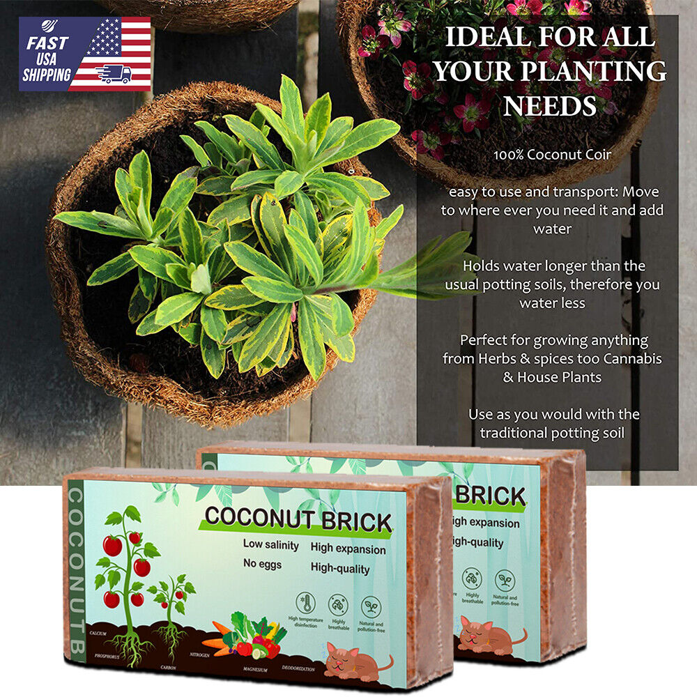 2 X 650G Coco Coir Brick Coconut Fiber Potting Soil Plant Growing Media Organic
