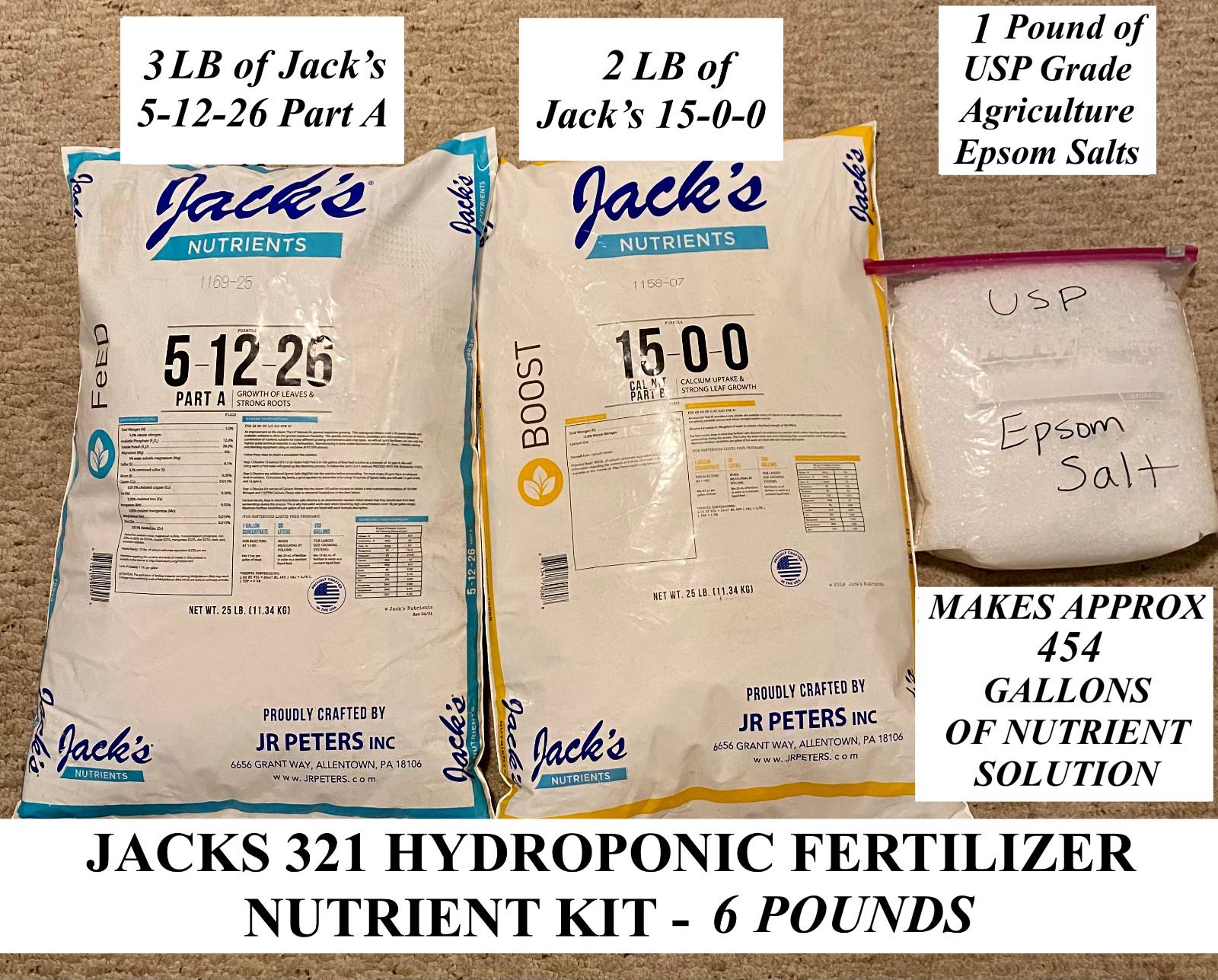 6lb Kit Jacks 321 Hydroponic Fertilizer Nutrient Plant Food Grow Bloom General