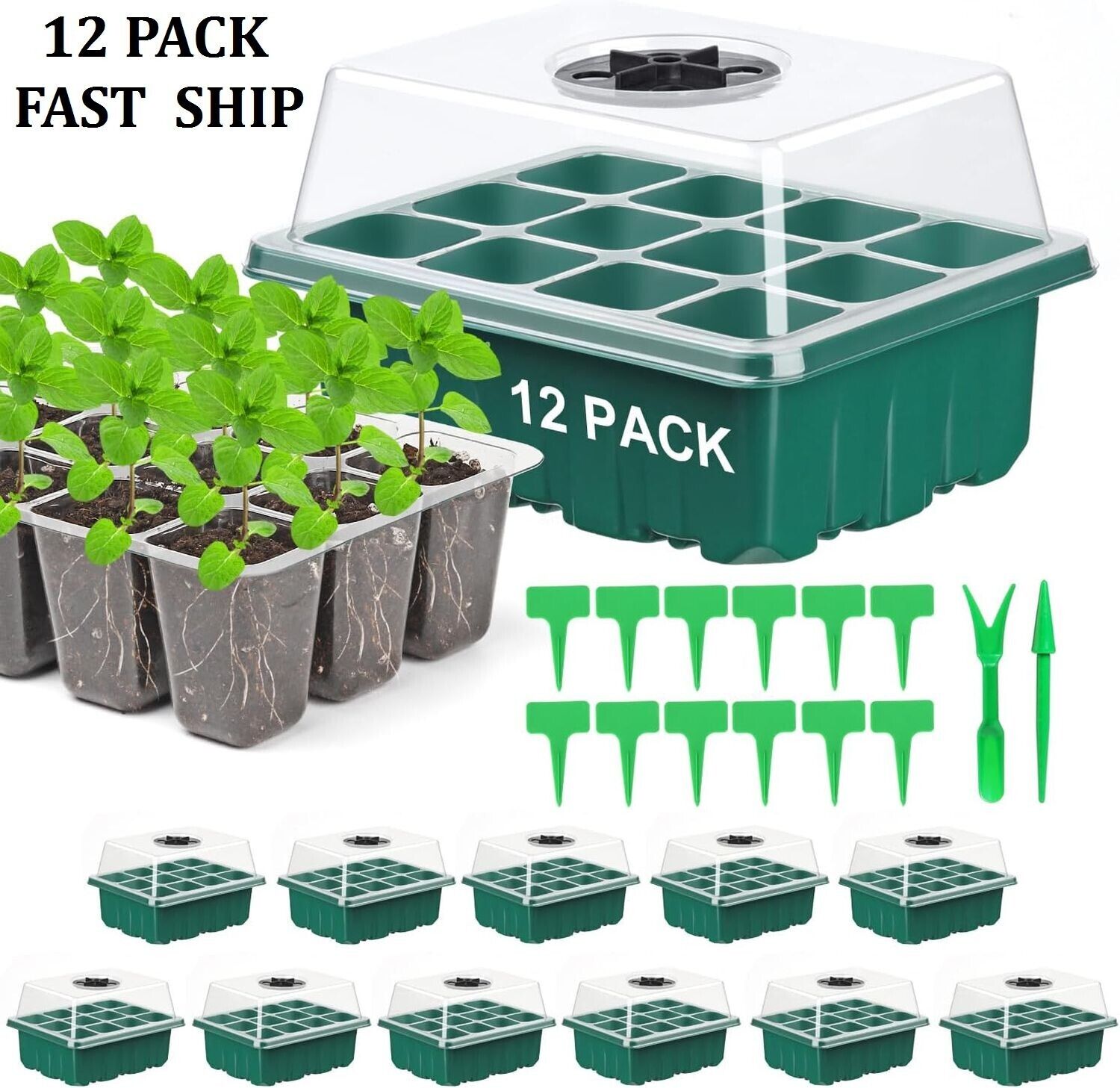 12 Packs Seed Starter Trays Seedling Tray Humidity Adjustable Kit with Dome