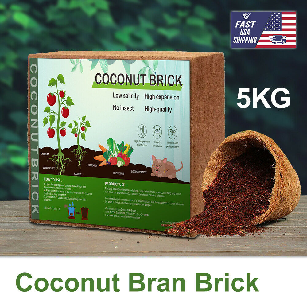 5000G Coco Coir Brick Coconut Fiber Growing Potting Soil Plant Growing Media US