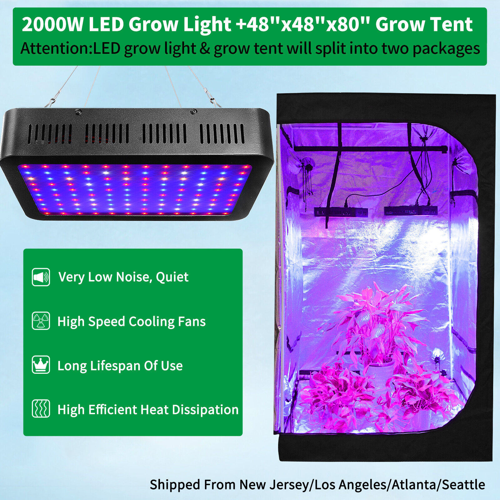 2000W LED Grow Light Kit Full Spectrum + 48