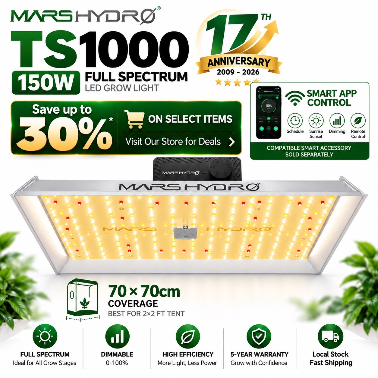 2026 Mars Hydro 100W/150W/300W/450 LED Grow Light Full Spectrum for Indoor Plant