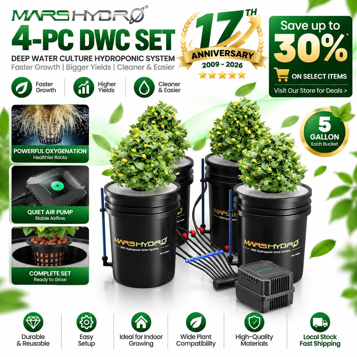 Mars Hydro 4 Buckets DWC Hydroponics Grow System 5 Gallon Deep Water Culture Mars Hydro 4 Buckets DWC Hydroponics Grow System 5 Gallon Deep Water Culture