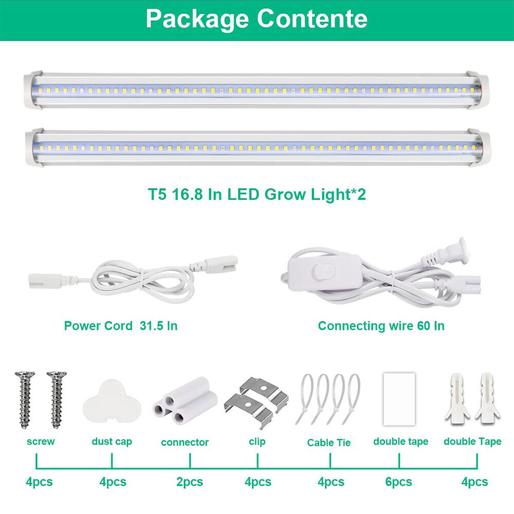 5000K Sunlight Full Spectrum LED Grow Lights Tube T5 Plant Lamps Strips Bars Veg