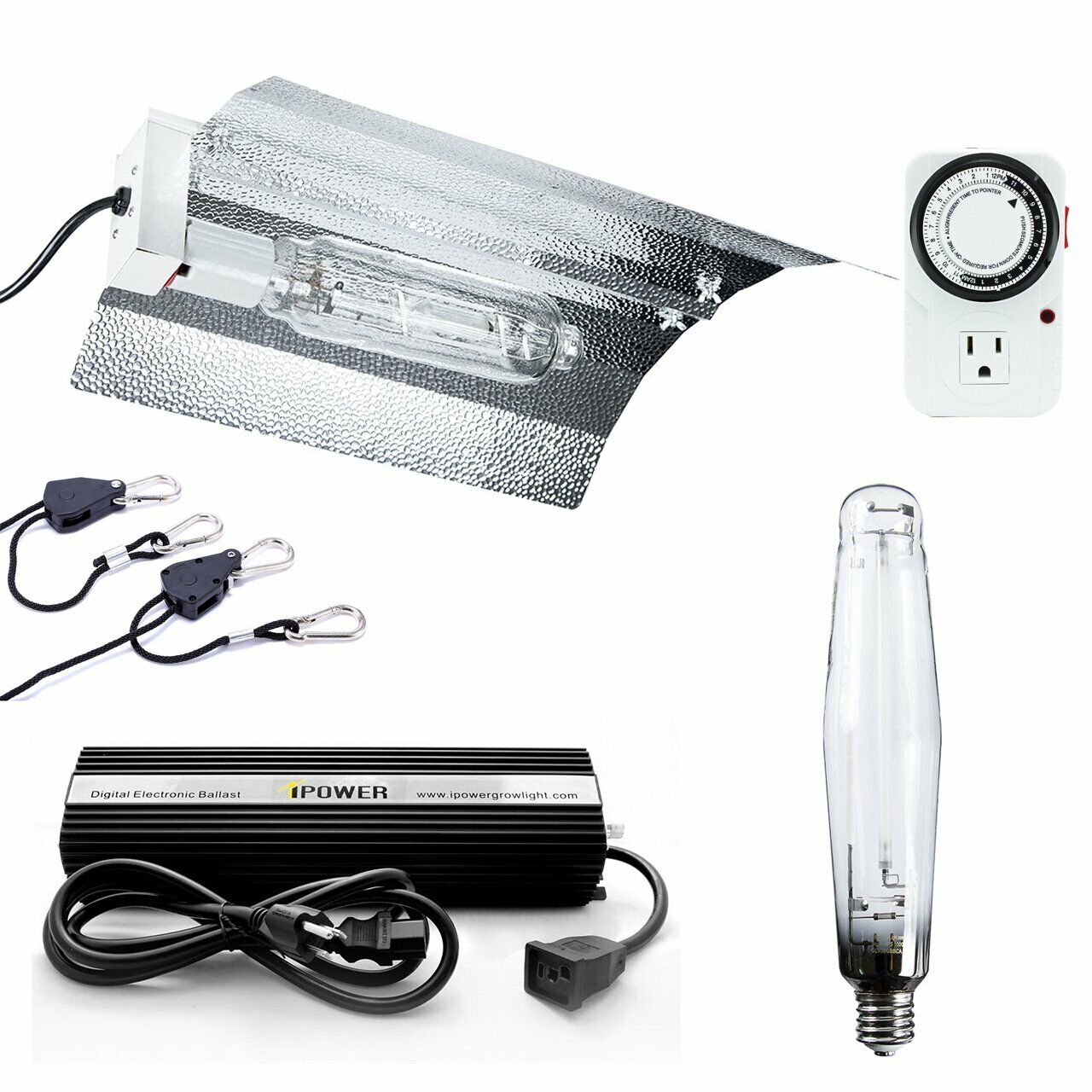 iPower 1000W HPS Digital Dimmable Grow Light System Kits Wing Reflector & Timer