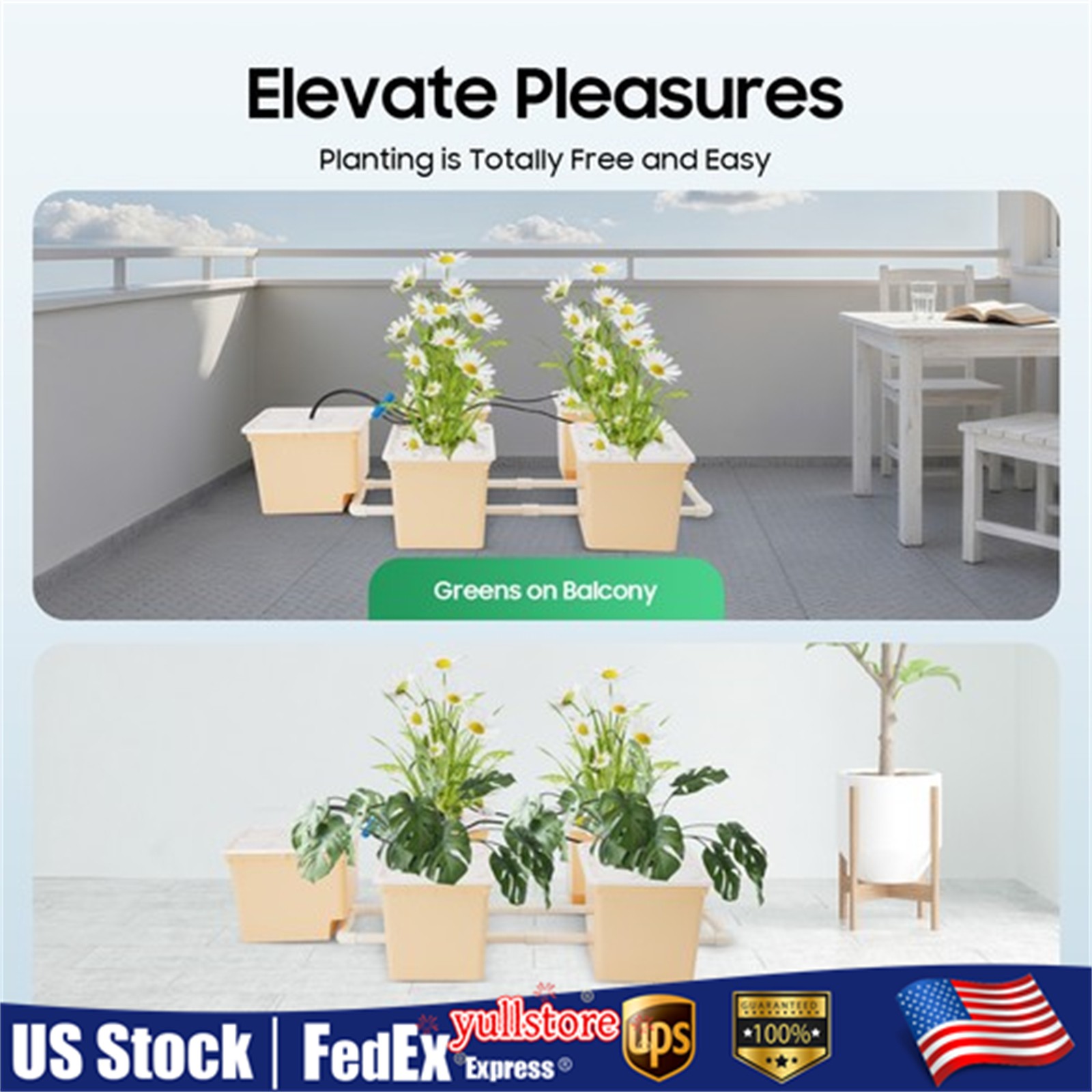 Hydroponics Drip Growing System 5 Sites Dutch Buckets w/Lids + Submerged Pump