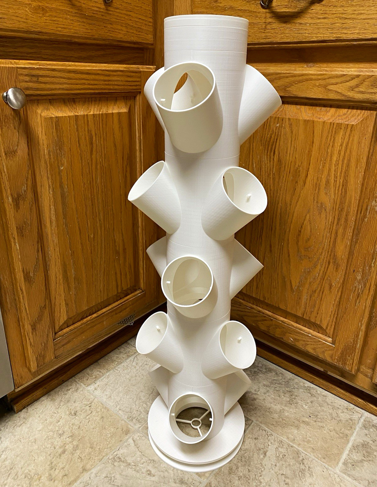 5-Tier Vertical Hydroponic Grow Tower 15-Site w/ 3in Net Pots White PLA