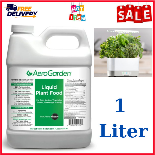 AeroGarden Hydroponic 1 Liter Liquid Plant Food Nutrients - NEW