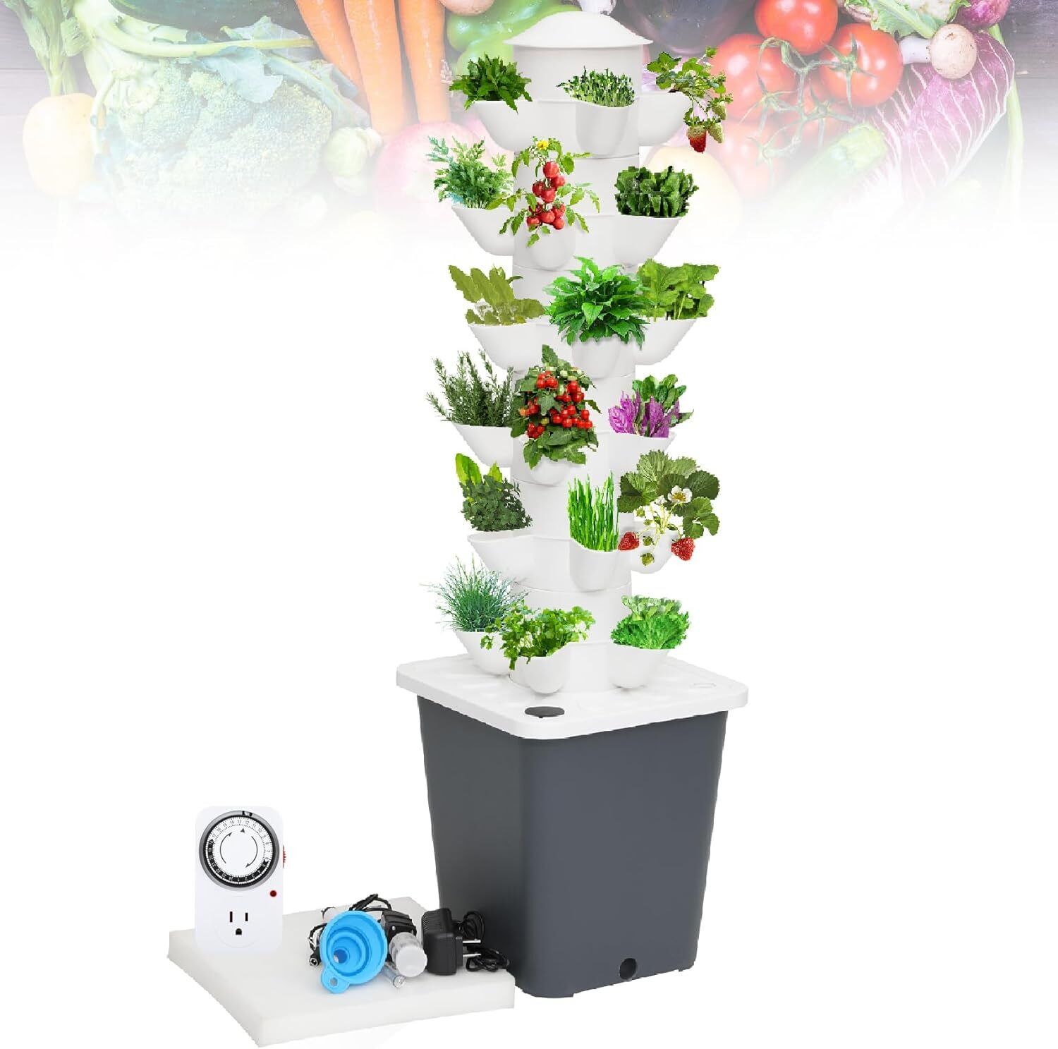 Hydroponic Growing Tower System Garden Indoor Herbs Fruits Vegetables 30 Slots