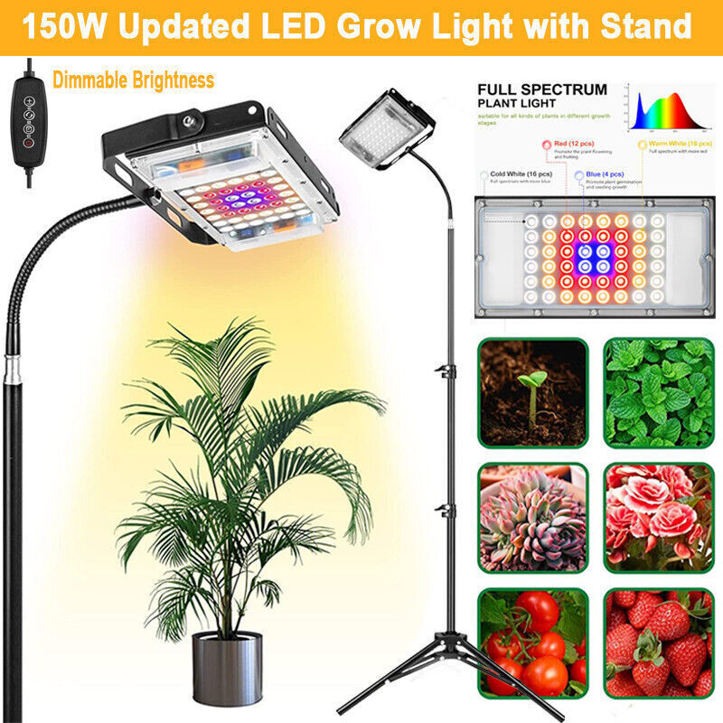 LED Grow Light for Indoor Plants w/ Stand&Timer,150W Full Spectrum Growing Lamp