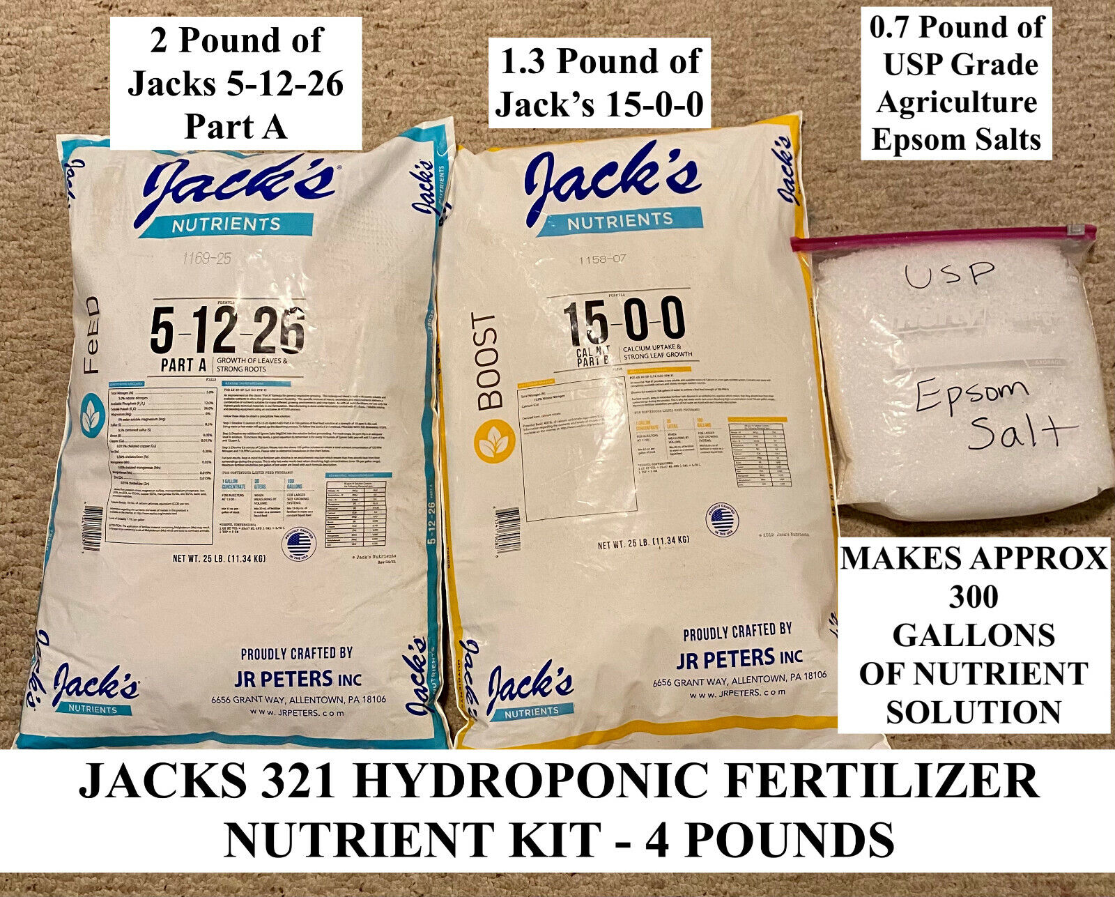 4lb Kit Jacks 321 Hydroponic Fertilizer Nutrient Plant Food Grow Bloom General