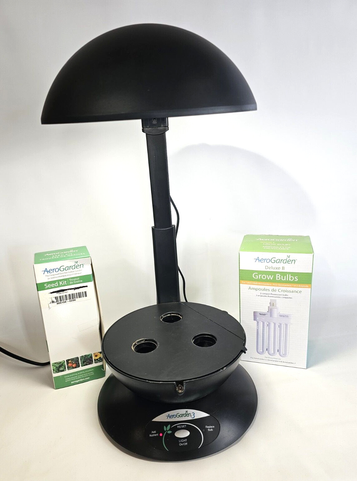 AeroGarden 3 Pod Black Hydroponic Planter Indoor Light Growing System + extras