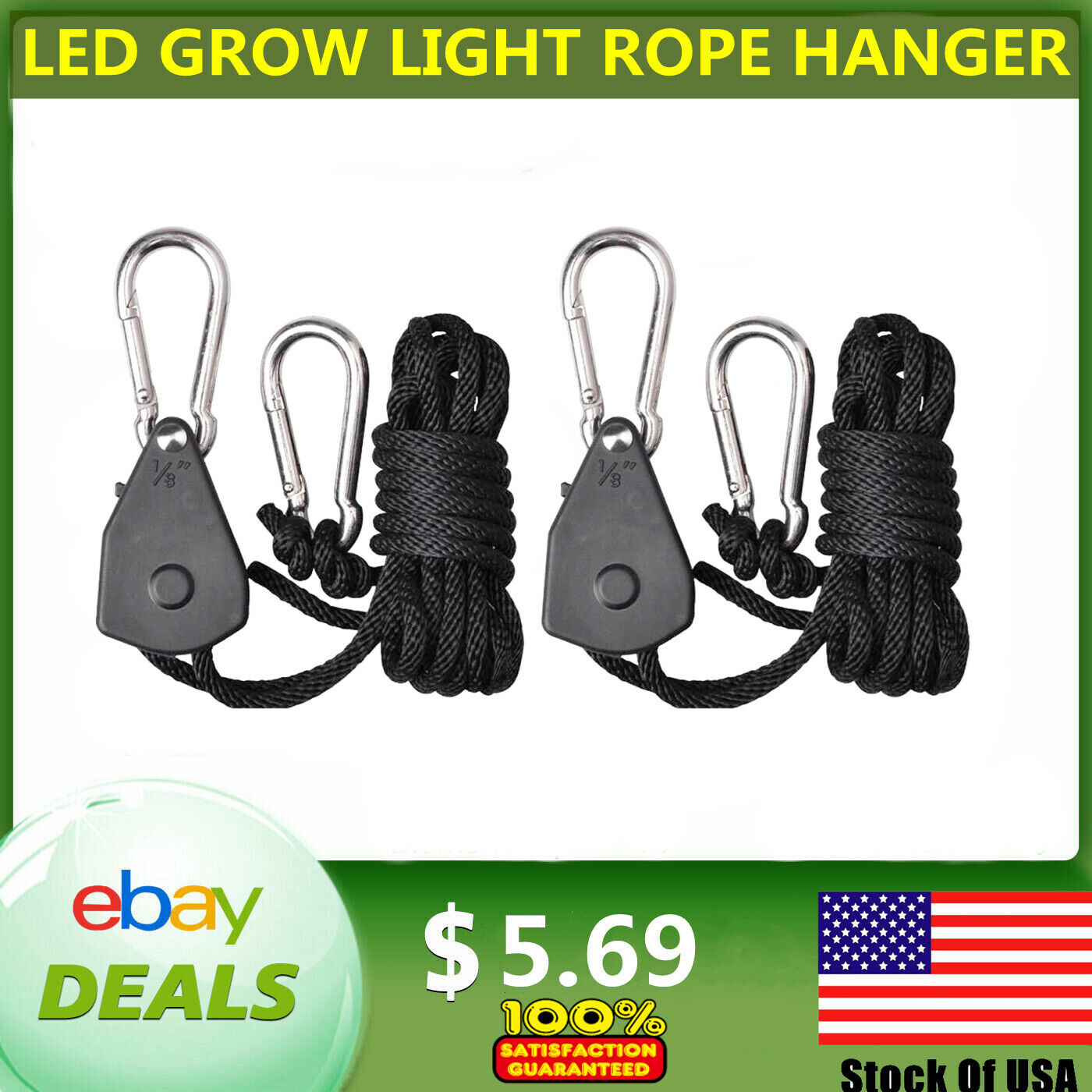 1 Pairs Grow Tent Light Hanging Rope Hanger Ratchet Reflector Clip Hangers 1/8