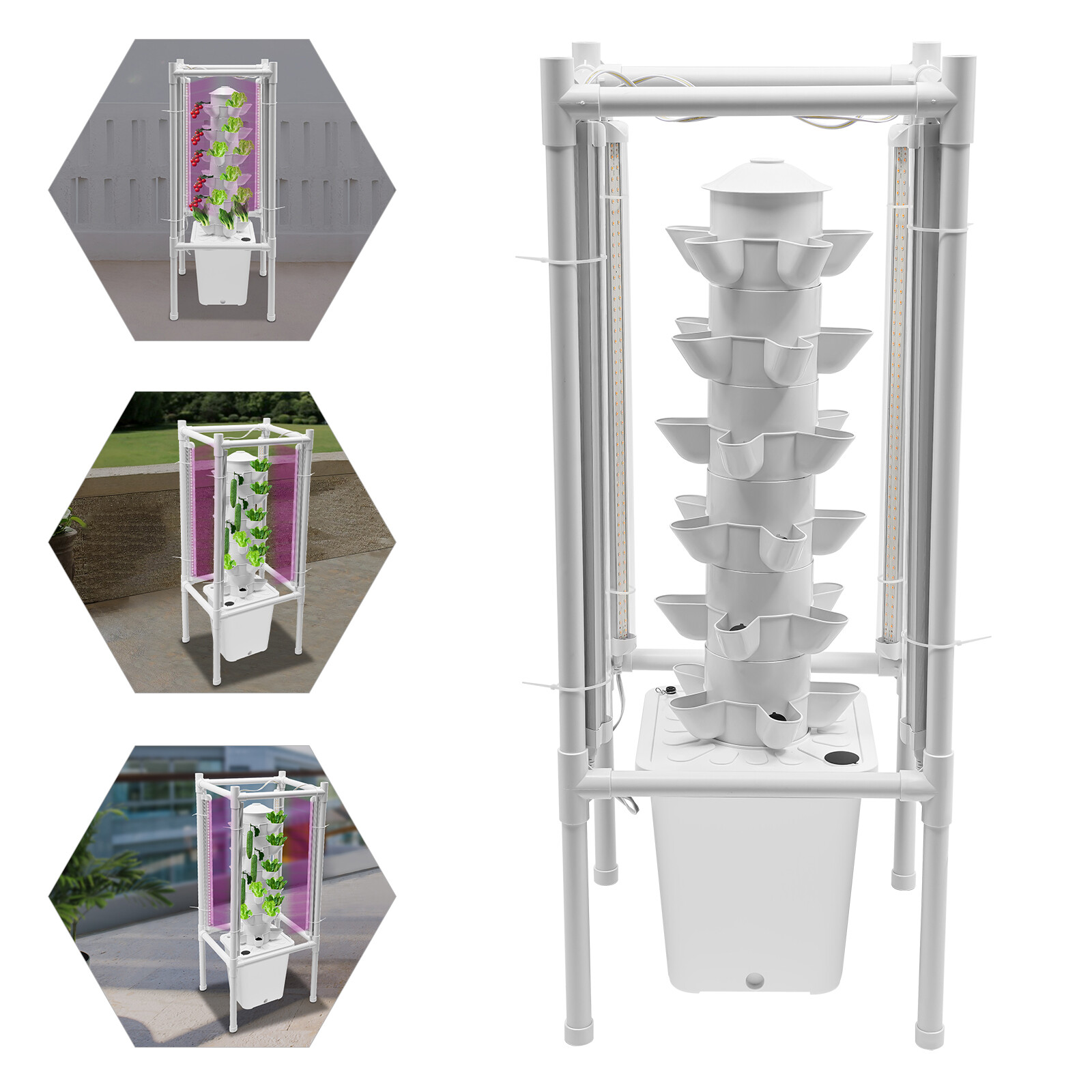 30-Pot Vertical Hydroponic Tower System w/ LED Lighting & Auto-Watering