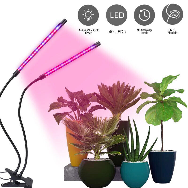2 Head LED Grow Lights Plants Hydroponics Full Spectrum Plant Growing Lamp Light