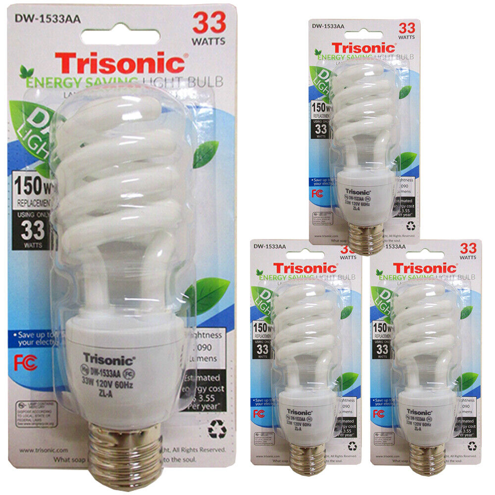 4 x Light Bulbs Daylight CFL Fluorescent Compact 33 Watts 150W Repl 6400K