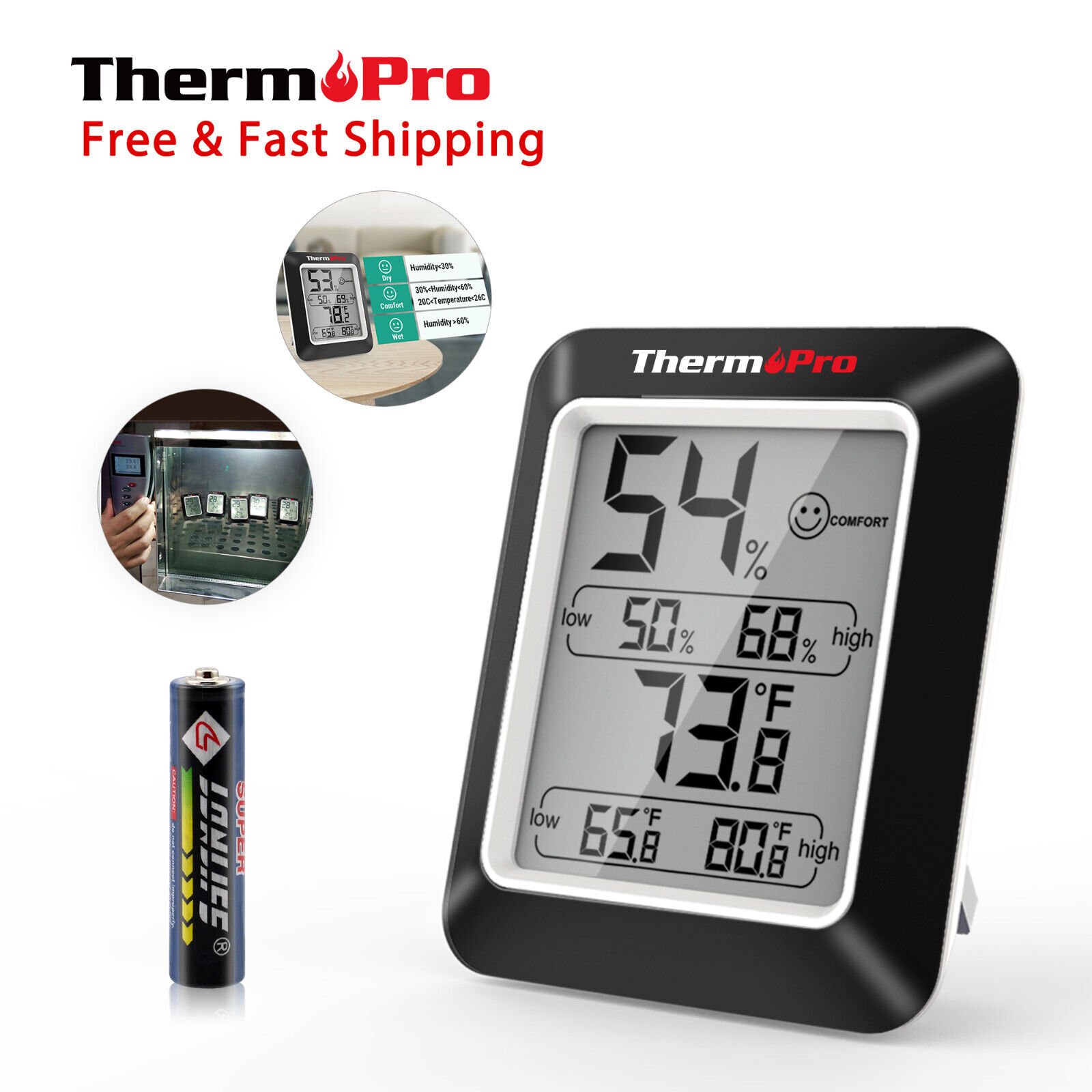TP50W Mini LCD Indoor Hygrometer Thermometer Rome Temperature Humidity Monitor