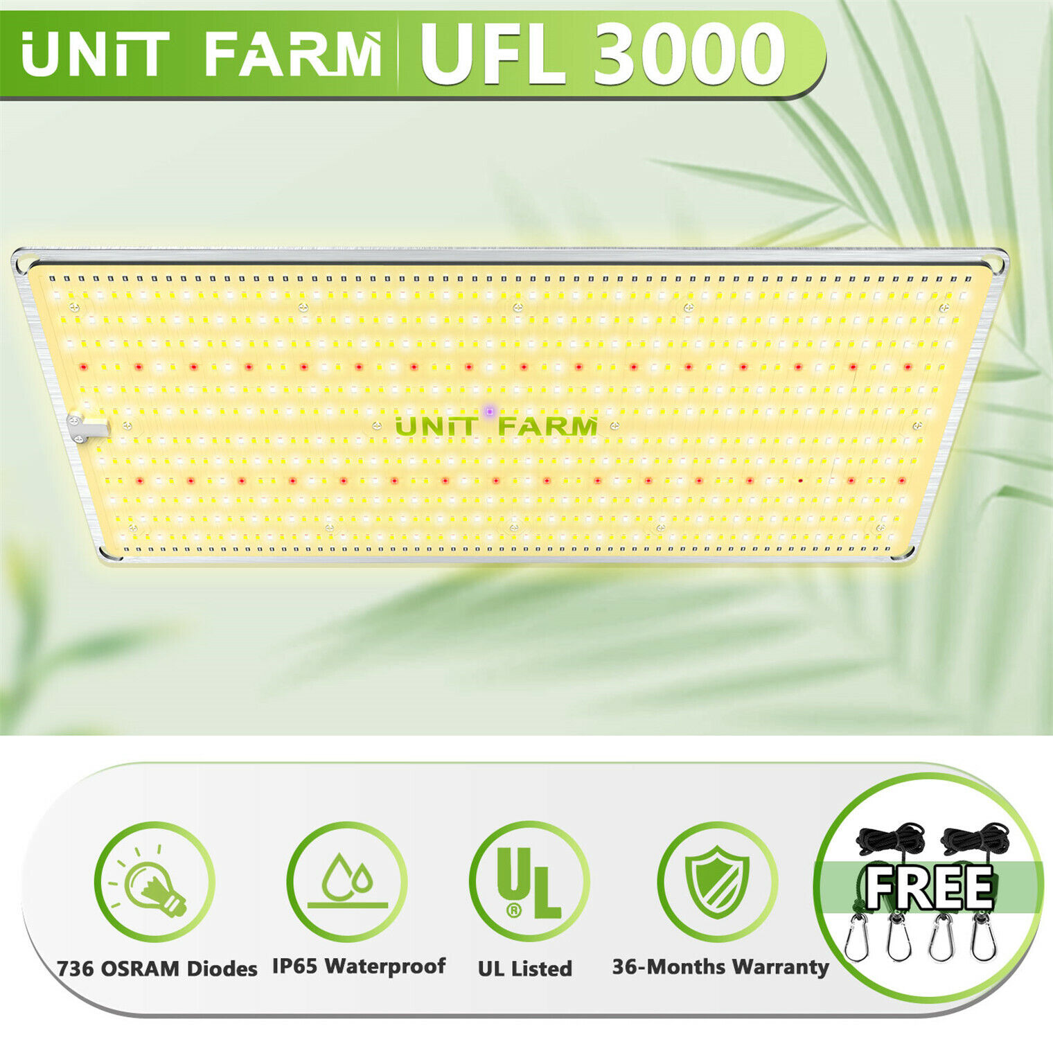Unit Farm UFL 3000 LED Grow Light Full Spectrum for Indoor Plant Veg Bloom Lamp