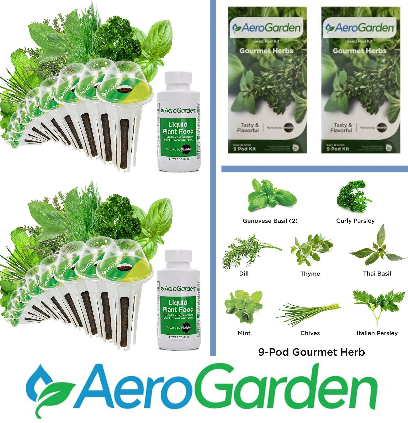 BUNDLE (2) AeroGarden Gourmet Herb 9 Pods Seed Kits | 