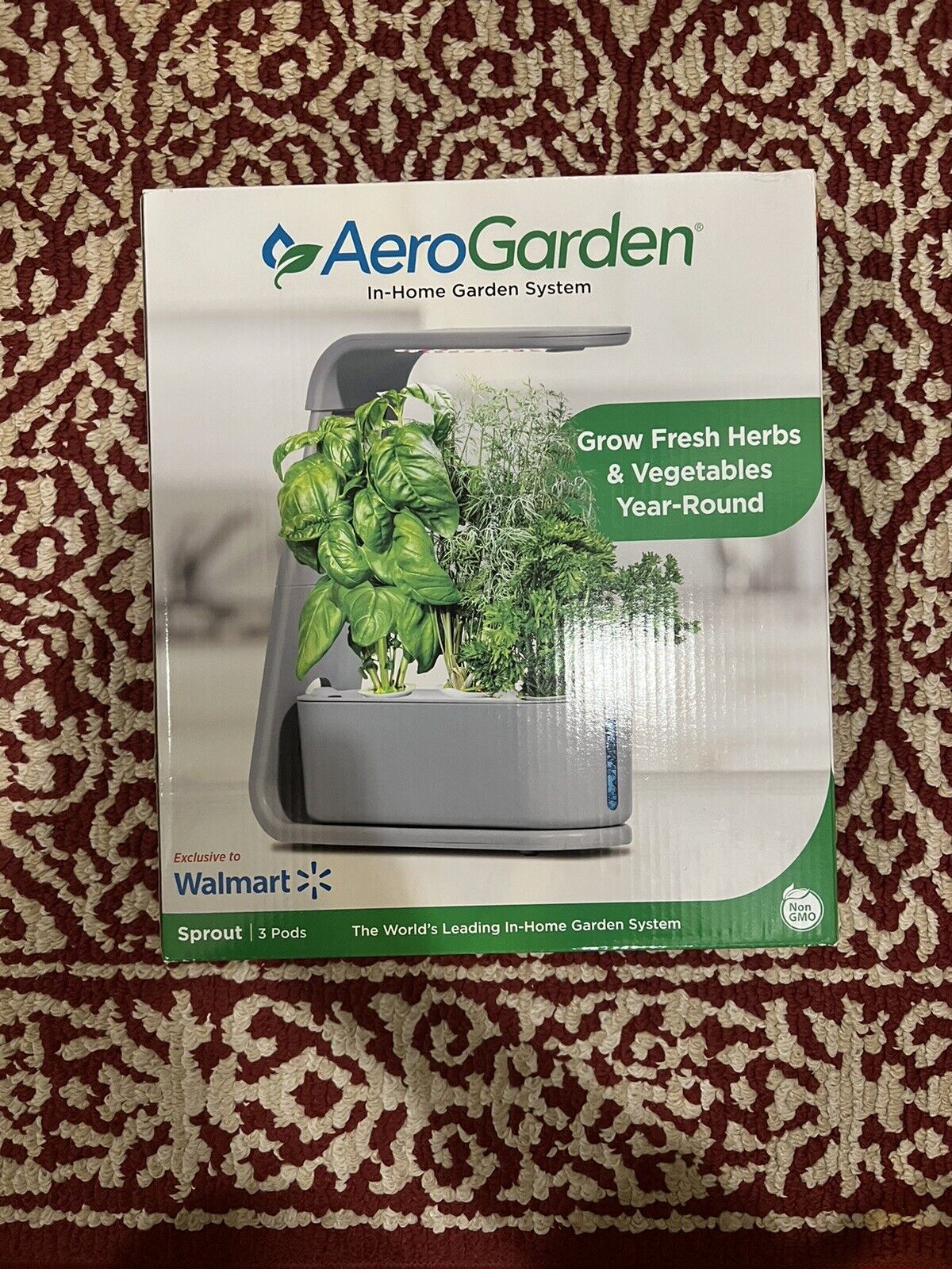AeroGarden In Home Garden System Grey 10w LED Lights Sprout 3 Pods Non GMO