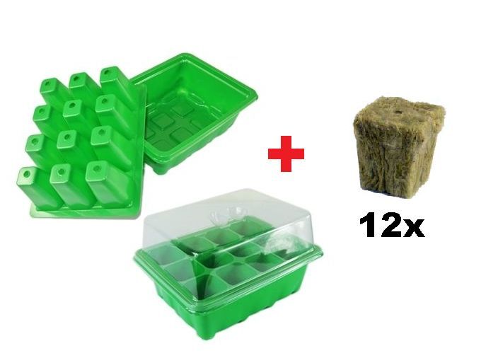 Humidity Cloning Tray Propagation Dome For Plants/Seeds + 12 Rockwool Cubes
