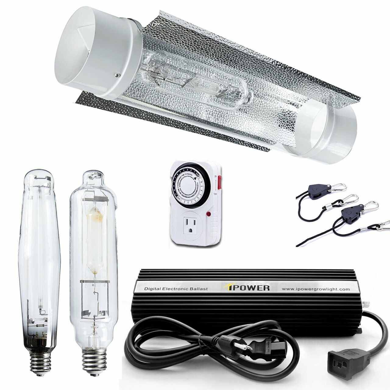 iPower 1000W HPS MH Grow Light System Kits Cool Tube Reflector Set Add-on Wing