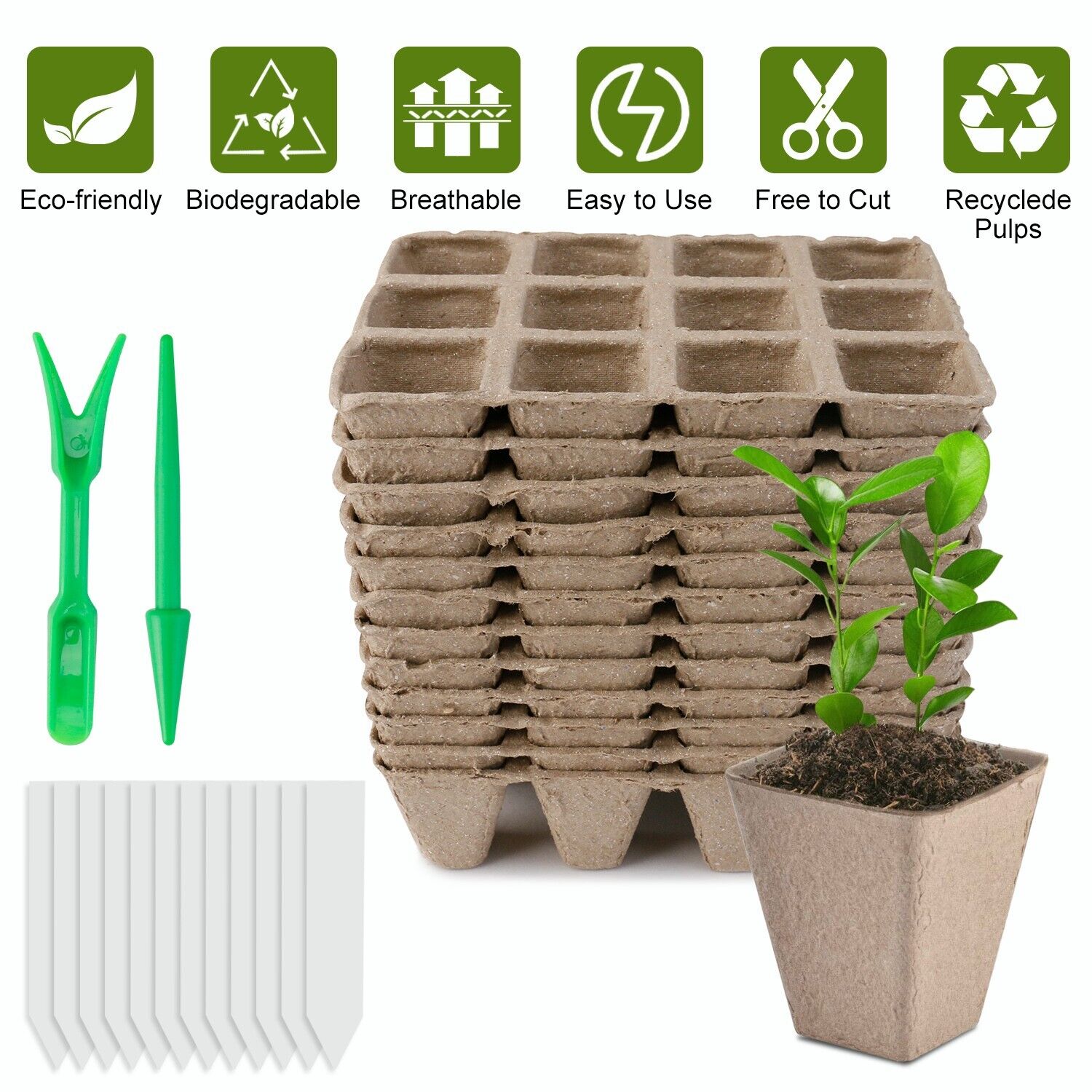 Seed Starter Tray Peat Pots Kit -144Cell Biodegradable Plant Growing Nursery Pot