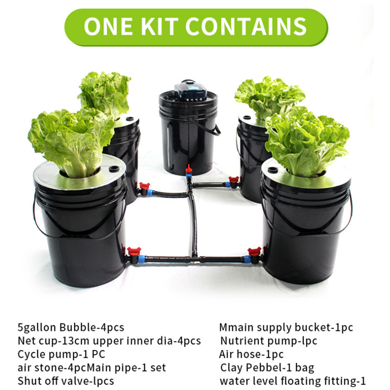 Hydroponics Deep Water Culture DWC Grow System Kit With 5 Gallon 5 Round Buckets