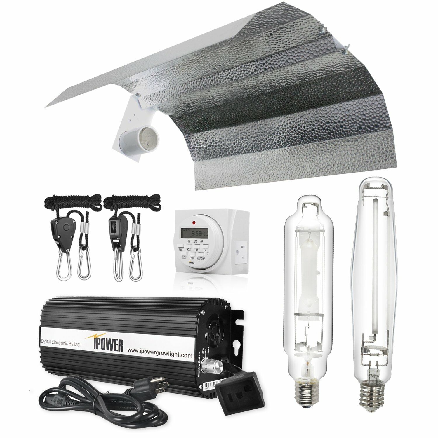 iPower 400/600/1000W HPS MH Grow Light System Kit Wing Cool Tube Hood Reflector