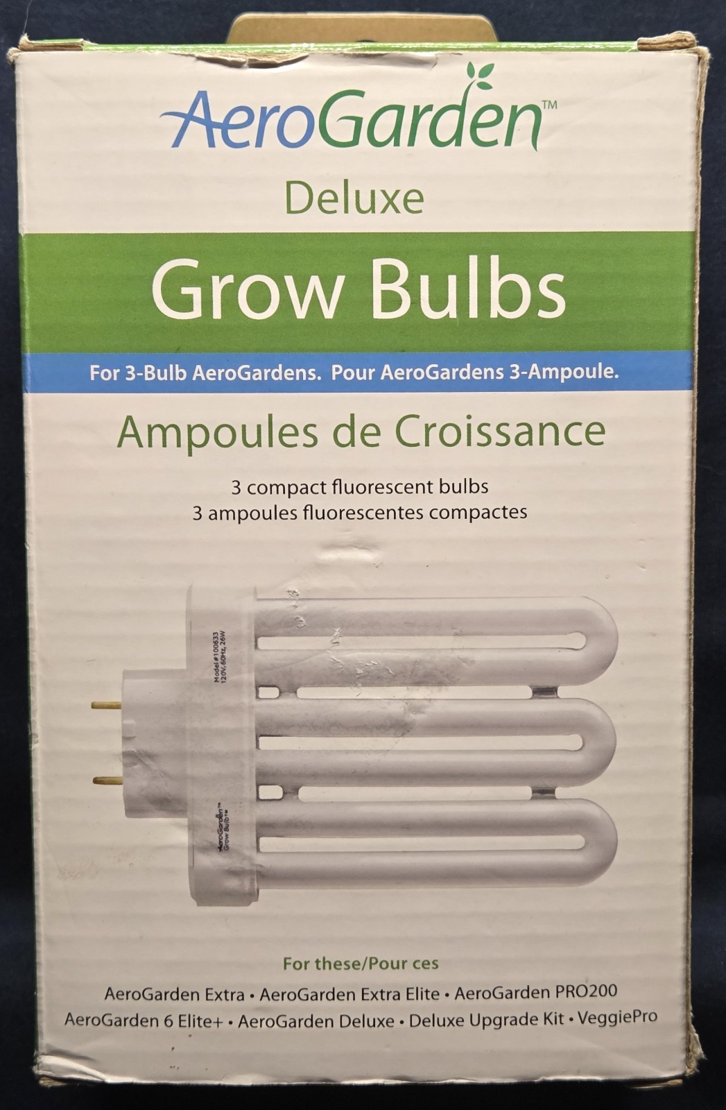 3 pack AeroGarden Deluxe Grow Bulbs Compact Fluorescent Light Bulbs - 100633