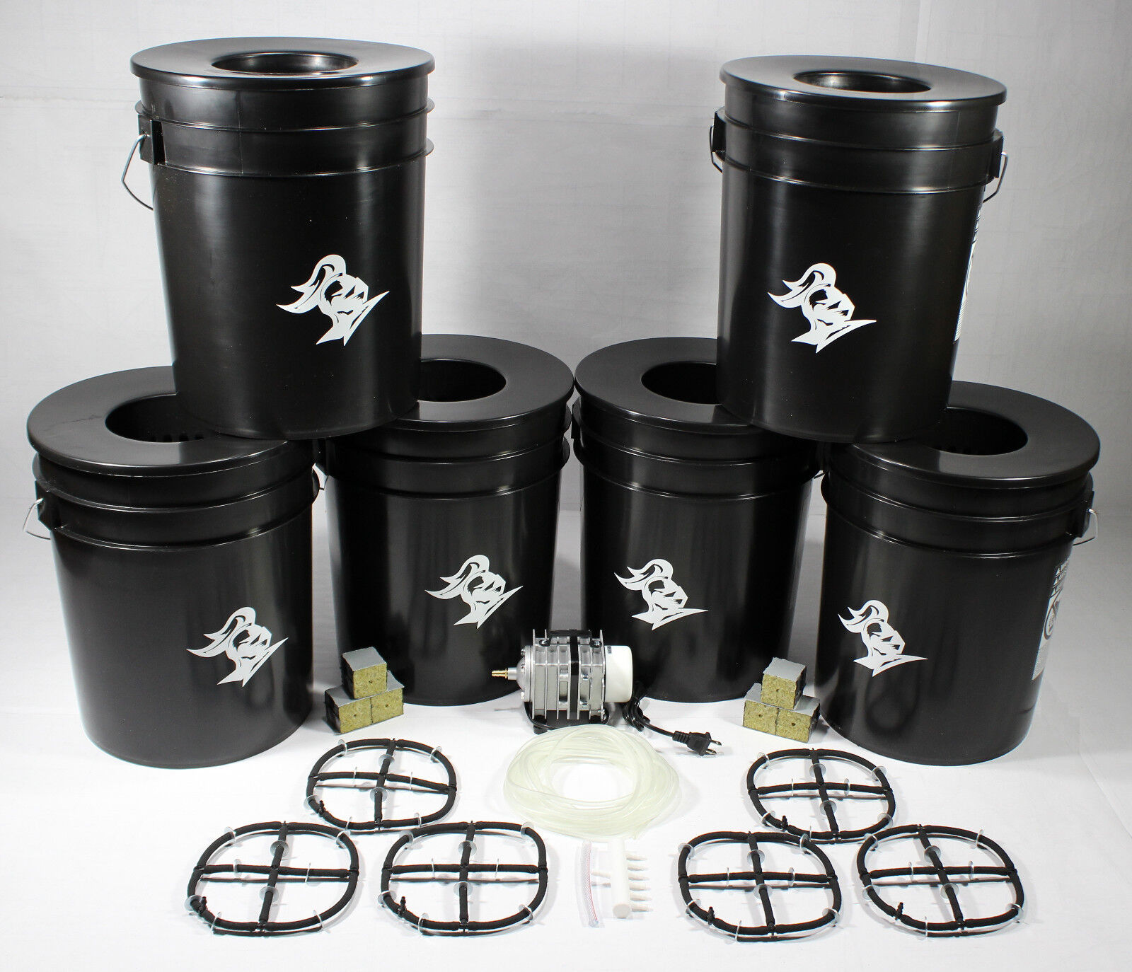 6 Bucket 5 Gallon Deep Water Culture (DWC) Hydroponic System Kit Grow Bucket
