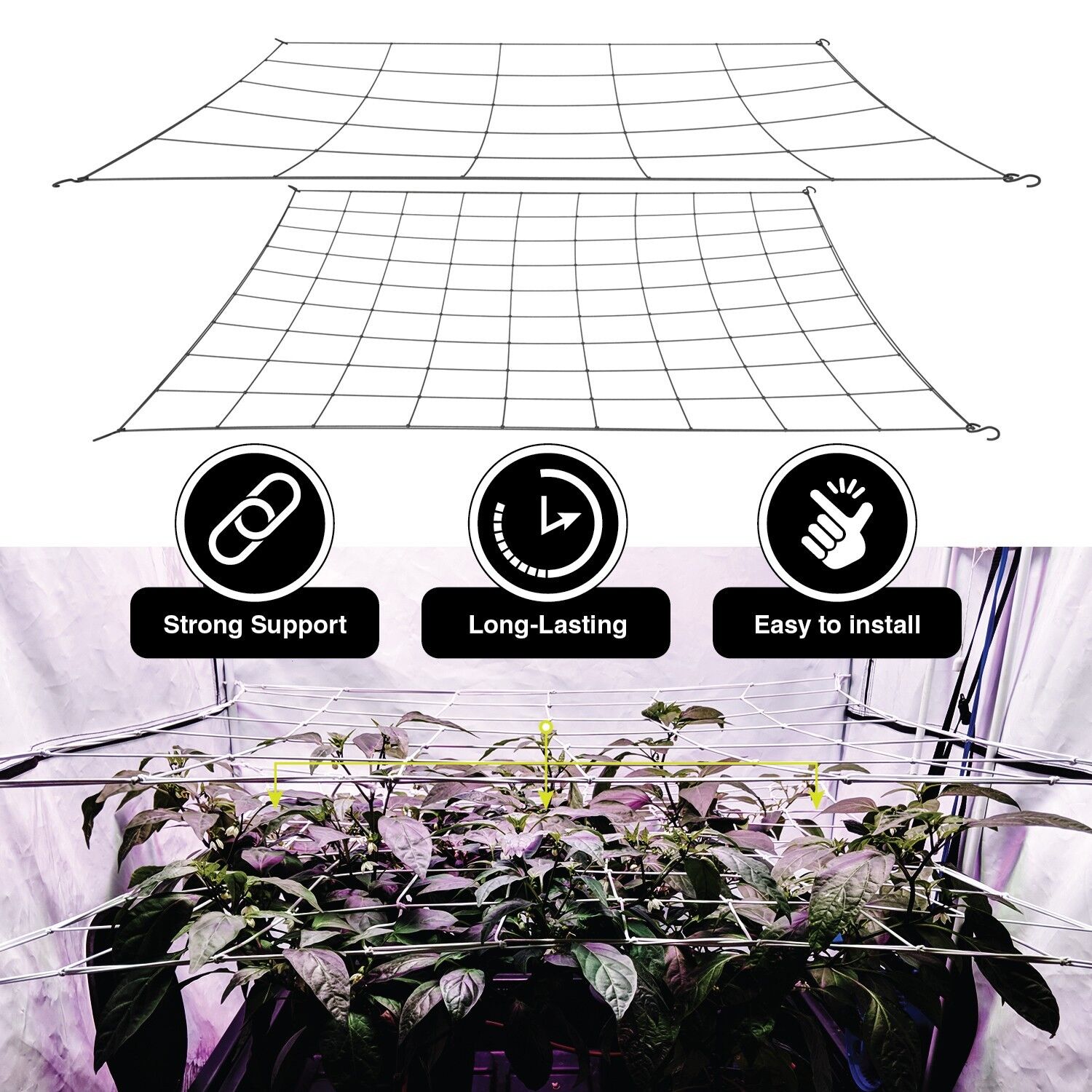 Scrog Net for grow tent flexible trellis plant netting 2 pack 4in and 6in nets